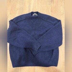 COS Deep Blue V-Neck Wool Sweater